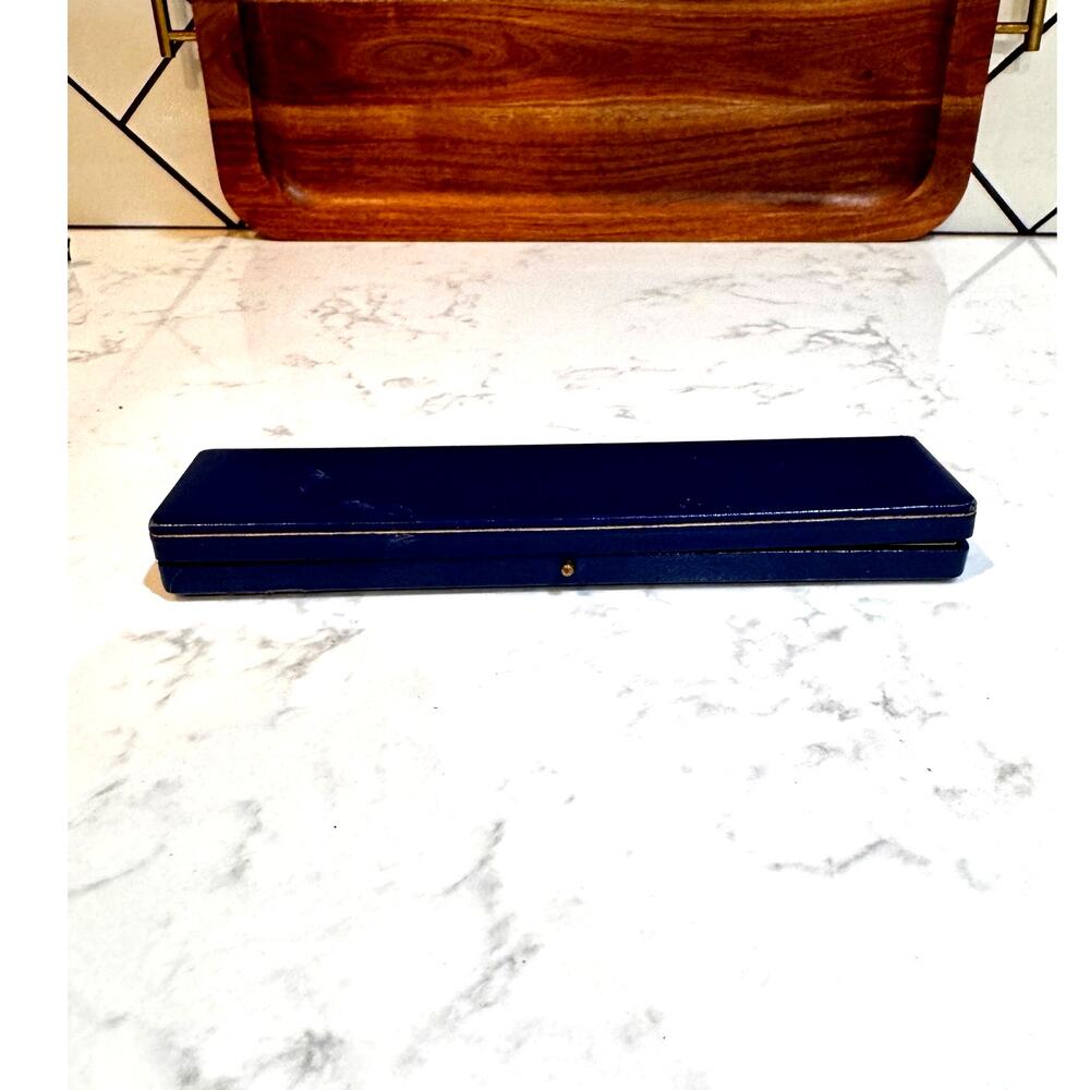 vintage dark blue rectangular jewelry presentation box gold gilt tooling